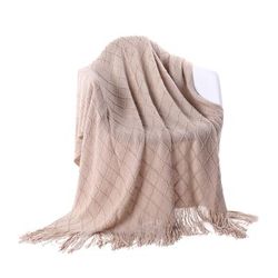 Battilo Home Soft Throw Blanket Warm & Knitted Blankets with Decorative Fringe Lightweight for Bed o by Battilo Home in Beige (Size 52" X 80")