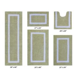 Hotel Collections Bath Mat Rug 5 Piece Set (17" X 24" | 20" X 20" | 21" X 34" | 24" X 40" | 20" X 60 by Better Trends in Sage White
