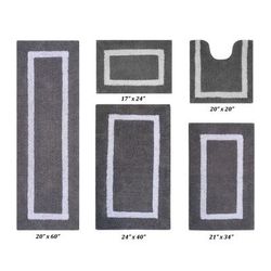 Hotel Collections Bath Mat Rug 5 Piece Set (17" X 24" | 20" X 20" | 21" X 34" | 24" X 40" | 20" X 60 by Better Trends in Gray White