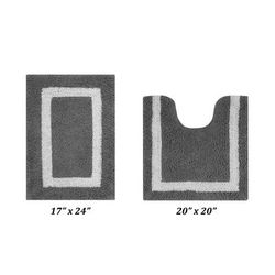 Hotel Collectionis Bath Mat Rug 2 Piece Set (17" x 24" | 20" x 20") by Better Trends in Gray White