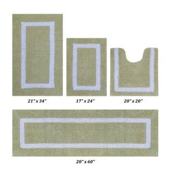 Hotel Collectionis Bath Mat Rug 4 Piece Set (17" x 24" | 20" x 20" | 21" x 34" | 20" x 60") by Better Trends in Sage White