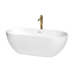 Brooklyn 67 Inch Freestanding Bathtub in White with Shiny White Trim and Floor Mounted Faucet in Brushed Gold - Wyndham WCOBT200067SWATPGD