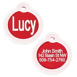 Personalized Pet ID Tag Includes Glow in The Dark Silencer to Protect Tag and Engraving, Red Round, Regular