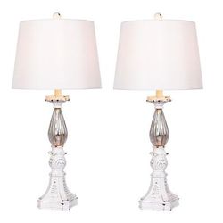 Martin Richard Pair Of 30 In Antique White & Mercury Glass Resin & Glass Table Lamp - Fangio Lighting W-6247-2pk