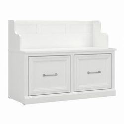 "kathy ireland® Home by Bush Furniture Woodland 40W Entryway Bench with Doors in White Ash - Bush Furniture WDL005WAS "