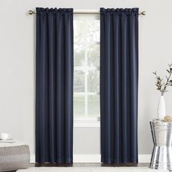 Wide Width Sun Zero Blackout Greenwich Rod-Pocket Panel by BrylaneHome in Navy (Size 40" W 84" L)
