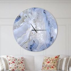 Agate Stone Modern Wall Clock by Designart in White