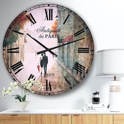 Paris Romance Couples Ii Traditional Wall Clock by Designart in Grey