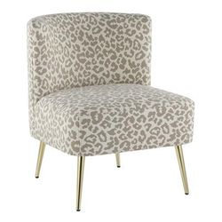 Fran Contemporary Slipper Chair in Gold Steel and Tan Leopard Fabric by LumiSource - Lumisource CH-FRANLEP AUTN