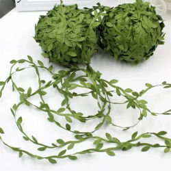 Feuilles vertes artificielles faites à la main en forme d'injscalp, décoration de mariage, cadeau de couronne de bricolage, artisanat de scrapbooking, fausse fleur, 10 mètres