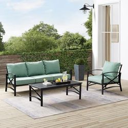 Kaplan 3Pc Outdoor Metal Sofa Set Mist/Oil Rubbed Bronze - Sofa, Arm Chair, & Coffee Table - Crosley KO60031BZ-MI