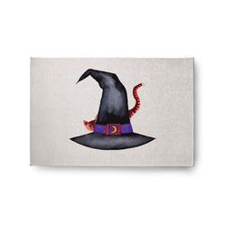 Cat Behind the Hat Halloween Design Chenille Area Rug