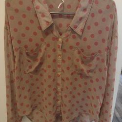 Free People Tops | Free People Polkadot Shear Button Down Top | Color: Brown/Red | Size: S