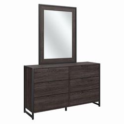 kathy ireland® Home by Bush Furniture Atria 6 Drawer Dresser with Mirror in Charcoal Gray - Bush Business Furniture ATR015CR