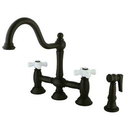 Kingston Brass KS3795PXBS Restoration Bridge Kitchen Faucet with Brass Sprayer, Oil Rubbed Bronze - Kingston Brass KS3795PXBS