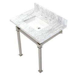 Kingston Brass KVPB30MSQ6 Monarch 30-Inch Carrara Marble Console Sink, Marble White/Polished Nickel - Kingston Brass KVPB30MSQ6