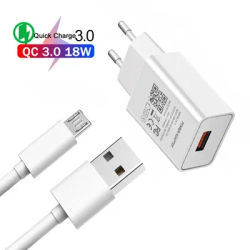 Chargeur de téléphone rapide avec câble micro USB prise murale UE QC 3.0 pour Samsung A7 2018