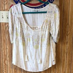 American Eagle Outfitters Tops | American Eagle Flowy Shirt | Color: Silver/White | Size: M