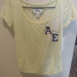 American Eagle Outfitters Tops | Ae Women's Stitched Patch Ae Shirt | Color: Yellow | Size: L