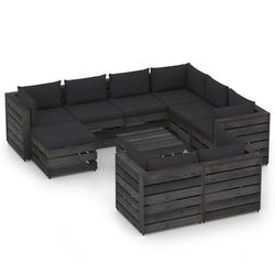 vidaXL Set Divani da Giardino con Cuscini 10pz Legno Impregnato Grigio