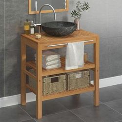 vidaXL Armadietto da Bagno in Legno di Teak con Lavabo in Marmo Nero