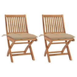 vidaXL Sedie da Giardino 2 pz con Cuscini Beige in Teak Massello