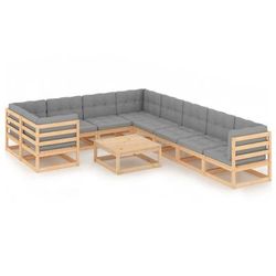 vidaXL Set Divani da Giardino 10 pz con Cuscini Legno Massello di Pino