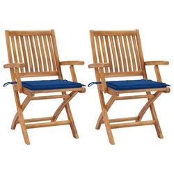 vidaXL Sedie da Giardino 2 pz con Cuscini Blu Reale Massello di Teak