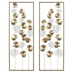 Set Of 2 Gold Metal Floral Wall Decor by Quinn Living in Gold