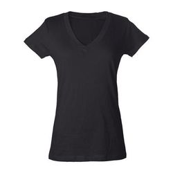 Tultex 0214TC Women's Fine Jersey V-Neck T-Shirt in Black size XS | Cotton 214