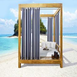 Wide Width Outdoor Decor Seascapes Stripes Outdoor Grommet Curtain Panel Pair by Commonwealth Home Fashions in Indigo (Size 50" W 96" L)