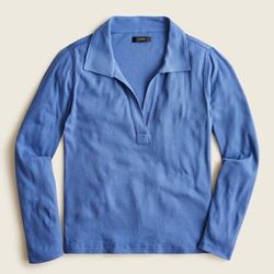 J. Crew Tops | J Crew Ribbed Collared Polo Shirt 3/4 Sleeve Blue Nwt Sz Lg | Color: Blue | Size: L