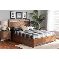 Baxton Studio Saffron Modern and Contemporary Walnut Brown Finished Wood Full Size 4-Drawer Platform Storage Bed - Wholesale Interiors MG0068-Walnut-4DW-Full-Bed