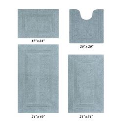 Lux Collections Bath Mat Rug 4 Piece Set (17" X 24" | 20" X 20" | 21" X 34" | 24" X 40") by Better Trends in Blue