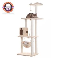 Real Wood 70" Ultra Thick Faux Fur Covered Cat Condo House by Armarkat in Beige