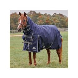 SmartPak Ultimate Pony Combo Neck Turnout Blanket - 51 - Medium (220g) - Navy w/ Charcoal & Grey Trim & White Piping - Smartpak
