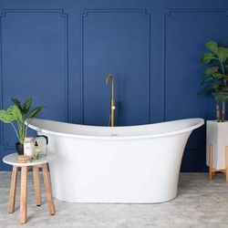 Randolph Morris Campbell 67 Inch Acrylic Double Slipper Freestanding Tub - No Faucet Drillings RMBP10-67-PN