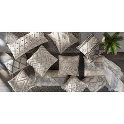 Wrightwood 18" Square Cottage Cotton Cream/Charcoal/White/Light Beige/Taupe Throw Pillow - Boutique Rugs