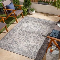 Matabao 7'10" x 10' Traditional Outdoor Farmhouse Moroccan Light Gray/Royal Denim/Gray/Dark Gray/Nutmeg/Dark Blue/Cream/Navy Outdoor Area Rug - Hauteloom