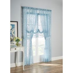 Wide Width Vintage Lace Rod-Pocket Panel by BrylaneHome in Blue (Size 56" W 84" L) Window Curtain