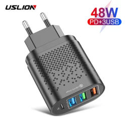 USLION-Chargeur USB PD 48W prise UE US charge rapide 3.0 pour téléphone portable iPhone 12