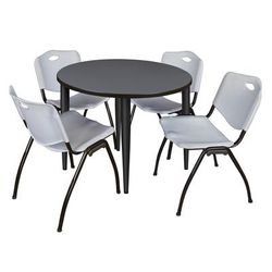 Regency Kahlo 42 in. Round Breakroom Table- Grey Top, Black Base & 4 M Stack Chairs- Grey - Regency TPL42RNDGYBK47GY