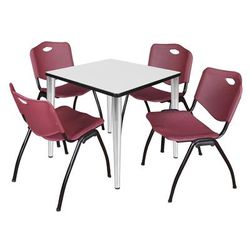 Regency Kahlo 30 in. Square Breakroom Table- White Top, Chrome Base & 4 M Stack Chairs- Burgundy - Regency TPL3030WHCM47BY