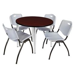Regency Kahlo 36 in. Round Breakroom Table- Mahogany Top, Chrome Base & 4 M Stack Chairs- Grey - Regency TPL36RNDMHCM47GY