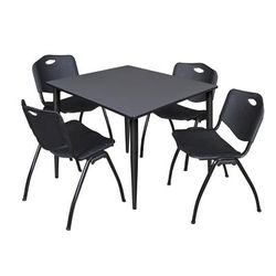 Regency Kahlo 48 in. Square Breakroom Table- Grey Top, Black Base & 4 M Stack Chairs- Black - Regency TPL4848GYBK47BK