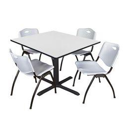 Regency Cain 48 in. Square Breakroom Table- White & 4 M Stack Chairs- Grey - Regency TB4848WH47GY