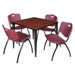 Regency Kahlo 36 in. Square Breakroom Table- Cherry Top, Black Base & 4 M Stack Chairs- Burgundy - Regency TPL3636CHBK47BY