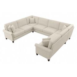 Bush Furniture Coventry 125W U Shaped Sectional Couch in Cream Herringbone - Bush Furniture CVY123BCRH-03K
