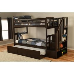 Kelcie Twin - Twin Bunk Bed Dark Chocolate - Trundle Bed - Kodiak Furniture KFTTKLCTCH7