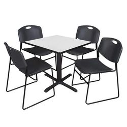 Regency Cain 30 in. Square Breakroom Table- White & 4 Zeng Stack Chairs- Black - Regency TB3030WH44BK